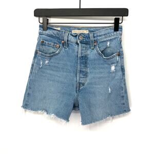 LEVI'S Ribcage Straight Ankle Denim Cutoff Shorts Light Wash 24